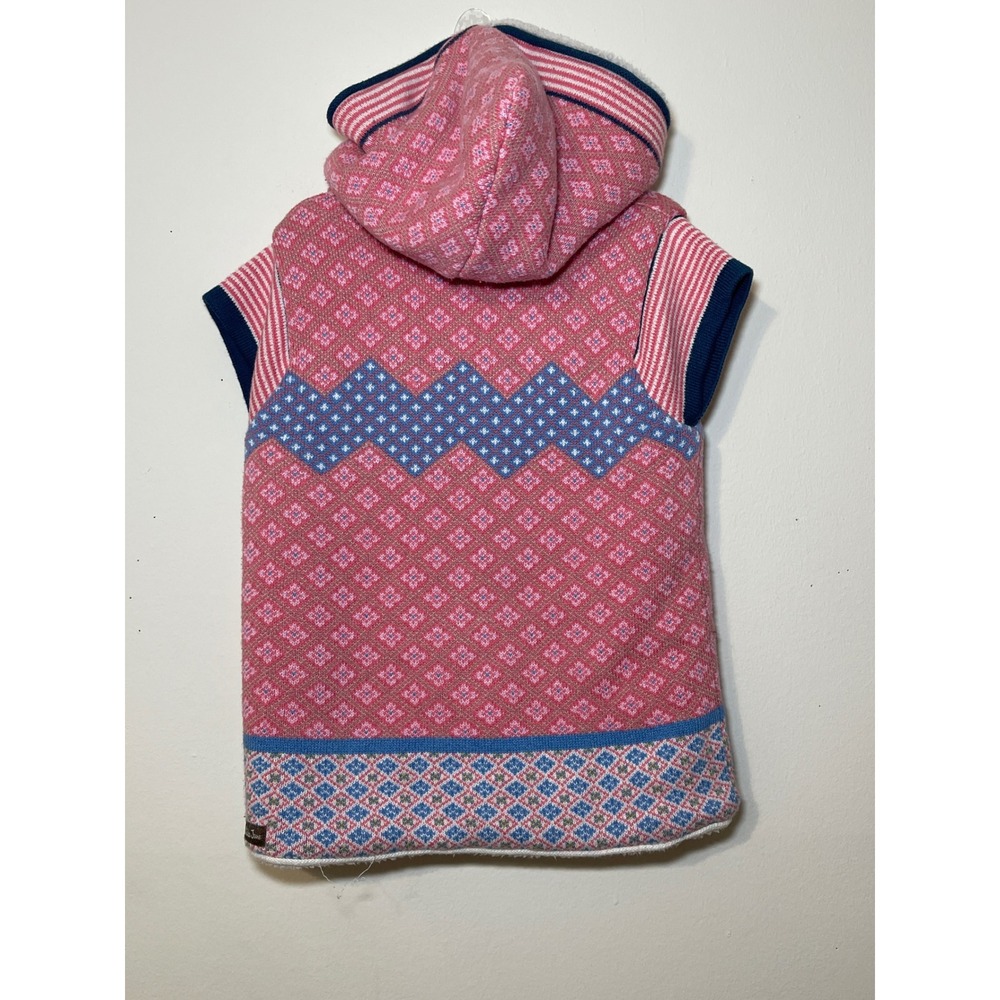 Matilda Jane Girls Knit Hooded Vest Size 10 Pink Blue Fair Isle Sherpa Lined - Picture 4 of 7